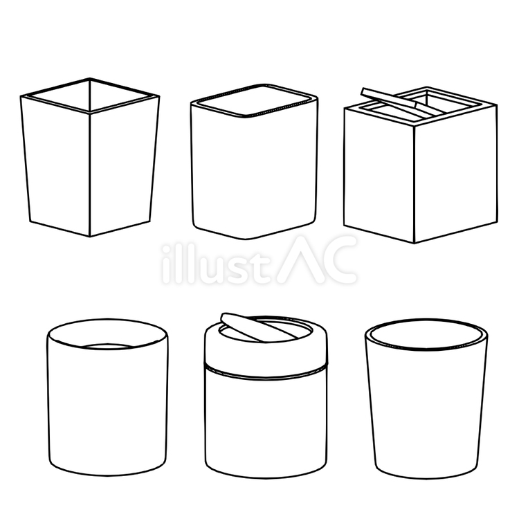 くずかごの線画 くずかご,ゴミ箱,蓋つきのイラスト素材