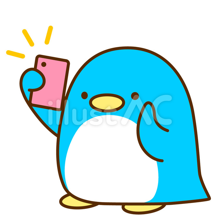 自撮りするペンギン ペンギン,可愛い,スマートフォンのイラスト素材