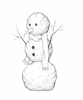 Illustration, muñeco de nieve, ginseng, rama, 