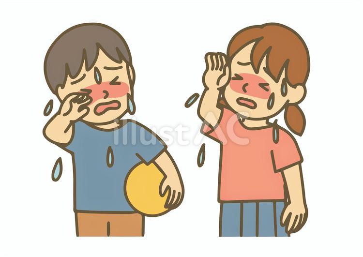 汗を大量に掻いている子供 汗,大量,熱いのイラスト素材