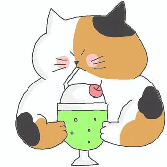 メロンソーダ♪ かわいい,メロンソーダ,喫茶,カフェ,飲み物,飲む,アイス,アイスクリーム,バニラアイス,さくらんぼのイラスト素材