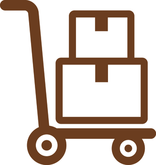 ピクトグラムの茶色の台車です。 ピクトグラム,台車,シンプル,キャリー,カート,運搬,荷物,キャスター,移動,物流のイラスト素材