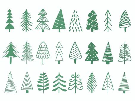 手描きのかわいいツリーのセット 冬,クリスマス,ツリー,木,森,樹木,自然,北欧風,北欧,シンプルのイラスト素材