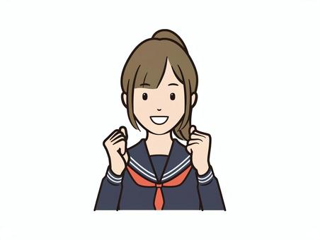 笑顔で両手ガッツポーズのセーラー服女子 学生,女子,女子高生,セーラー服,ガッツポーズ,学生服,中学生,女性,女の子,笑顔のイラスト素材