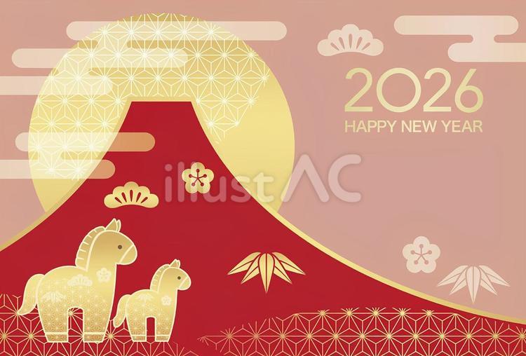 2026年　午年の年賀状テンプレート 年賀状,2026年,テンプレートのイラスト素材