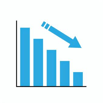 減少を示す矢印付き棒グラフ 減少,下落,業績,売上,経済,データ,グラフ,棒グラフ,矢印,下降のイラスト素材