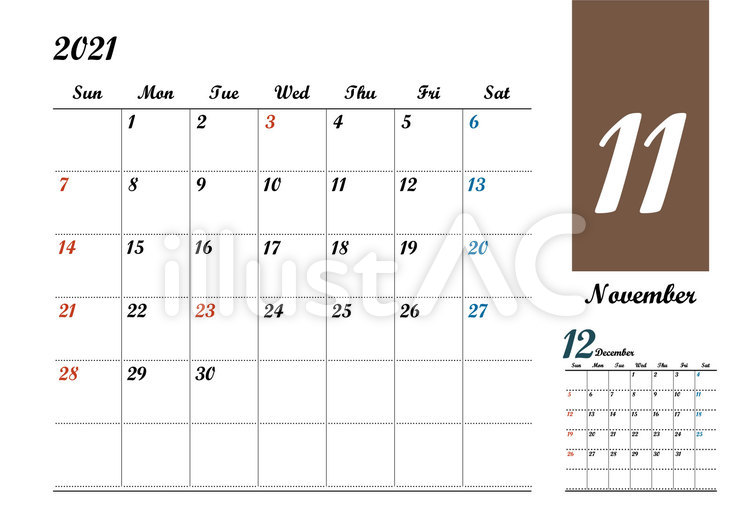 2021年11月カレンダー（A４寸法） カレンダー2021,カレンダー,2021年のイラスト素材