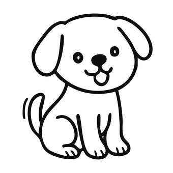 可愛いシンプルな線画イヌ・一匹 イヌ,犬,尻尾,振る,線画,モノクロ,白黒,動物,生き物,手描きのイラスト素材