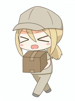 一生懸命荷物を運ぶ女の子　装飾無し 女の子,ディフォルメ,かわいい,荷物,萌え,働く,運搬,配送,汗,大変のイラスト素材