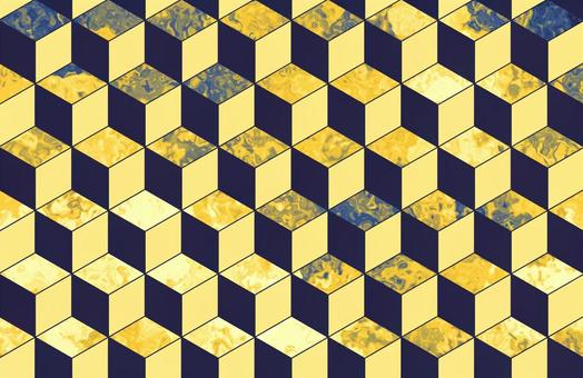 イエローとネイビーのマーブルキューブ柄 マーブル,パターン,幾何学,キューブ,立方体,六角形,ハニカム,背景,壁紙,黄色のイラスト素材