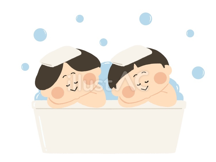 お風呂に浸かる子供たち_２ 入浴,お風呂,温泉のイラスト素材