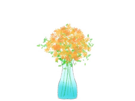 花瓶にいけた花（イエロー系） 花,花瓶,生け花,切り花,インテリア,イエロー,オレンジ,グリーンのイラスト素材
