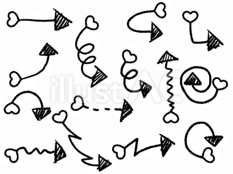 手描き矢印（ハート・黒） 矢印,手描き,フリーハンドのイラスト素材