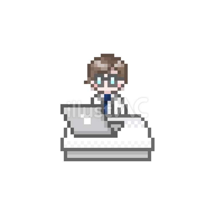 ドット絵のパソコンと白衣を着た男性 ドット絵,ピクセル,パソコンのイラスト素材
