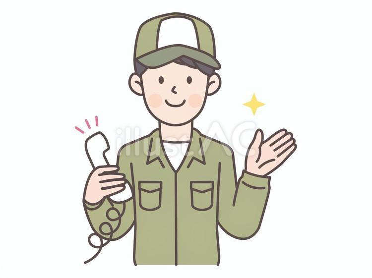 電話しながら案内する宅配員男性スタッフ 配送員,作業員,倉庫のイラスト素材