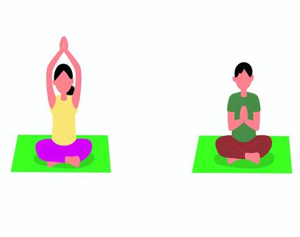 ヨガ 0138 ヨガ,瞑想,ポーズ,女性,男性,マット,リラックス,ヘルス,ストレッチ,フィットネスのイラスト素材