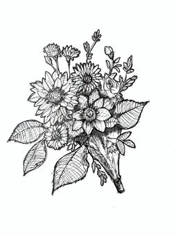 植物２ 自然,植物,花,ブーケ,モノクロ,手描きのイラスト素材