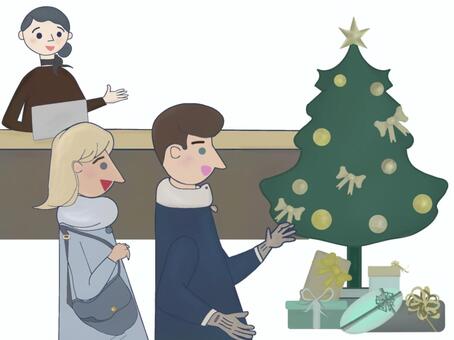 受付カウンターとクリスマス装飾4 女性スタッフ,受付,フロント,接客,案内,外国人男性,お客様,カウンター,レセプション,おしゃれのイラスト素材