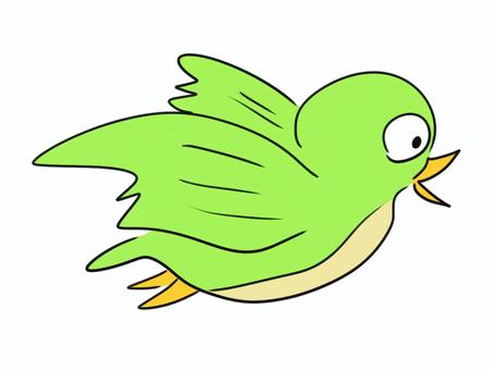 飛ぶ鳥のイラスト 鳥,羽,飛ぶ,くちばし,動物,黄緑,かわいい,ほのぼの,イラスト,イラストレーションのイラスト素材
