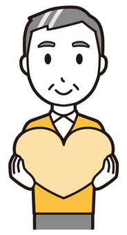  ニット中年男性(黄)-358-バスト ハート,おじさん,男性,中年,お父さん,パパ,シニア,ミドルエイジ,人物,かわいいのイラスト素材