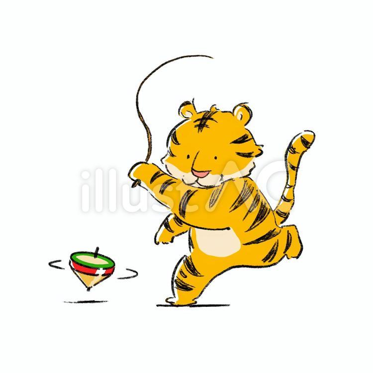 コマを回すトラ トラ,コマ,正月のイラスト素材