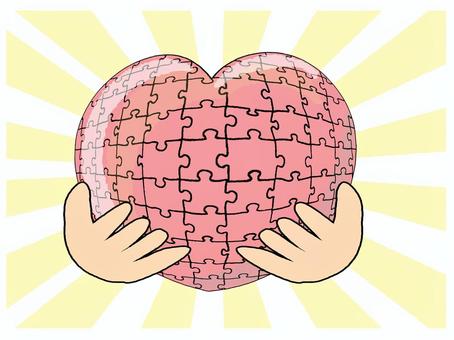 大切にするハートのパズル ハート,心,気持ち,パズル,線,ゲーム,組み合わせ,はめ込み,手,大切のイラスト素材