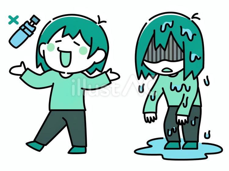 折りたたみ傘を忘れた人のイラスト 雨,梅雨,困るのイラスト素材