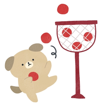 玉入れ犬 玉入れ,運動会,犬,動物,赤組,スポーツ,秋,絵本,可愛い,ゆるいのイラスト素材
