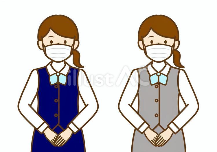 マスク姿の受付・事務員の女性（ベスト） マスク,女性,受付のイラスト素材