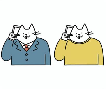 電話するねこ ねこ,動物,電話,スマートフォン,通話,会話,サラリーマン,会社員,スーツのイラスト素材