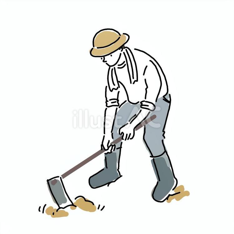 農作業鍬で畑を耕す男性のイラスト 畑,耕す,農業のイラスト素材