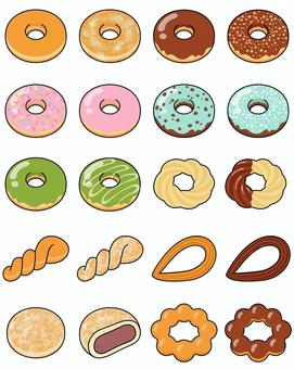 ドーナツのアイコンセット ドーナツ,アイコン,セット,チョコ,ミント,チョコレート,ストロベリー,抹茶.,チュロス,ツイストドーナツのイラスト素材
