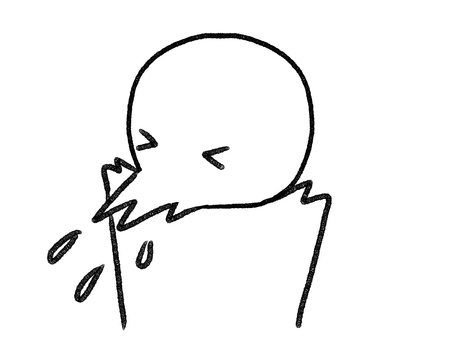 くしゃみをする棒人間線画 棒人間,くしゃみ,風邪,花粉症,人物,手描き,落書き,表情,黒,シンプルのイラスト素材
