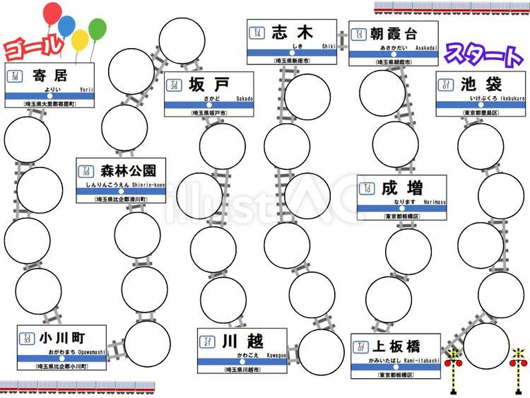 東武東上線風すごろく 東武東上線,すごろく,路線のイラスト素材