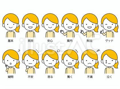 女性の喜怒哀楽など表情アイコン12セット