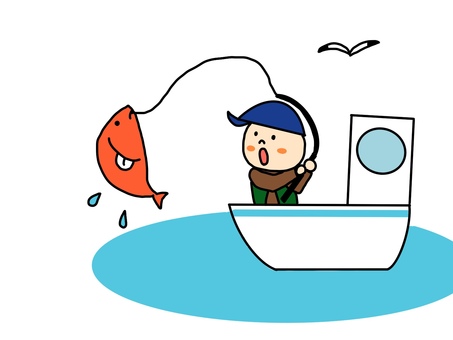 船釣り 船釣り,釣り,魚釣り,男性,釣り人,船,魚,イラスト,手書き,ゆるかわのイラスト素材