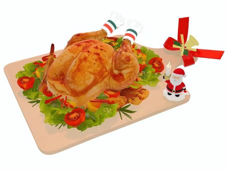 クリスマスでの七面鳥や鶏のローストチキン 七面鳥,ロースト,クリスマス,料理,野菜,肉,飾りのイラスト素材