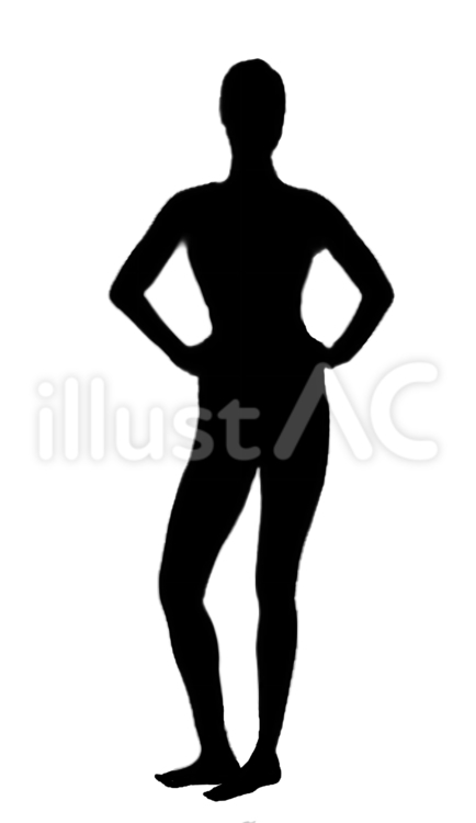 手に腰を当てて立つ女性のシルエット シルエット,女性,立つのイラスト素材