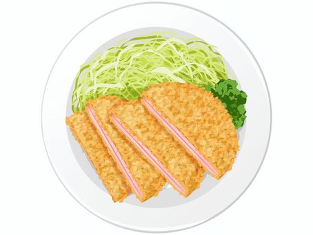 ハムカツ ハムカツ,ハム,揚げ物,家庭料理,料理,食べ物,キャベツ,パセリ,皿のイラスト素材