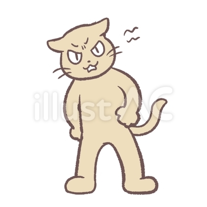 イカ耳になって威嚇する猫 全身