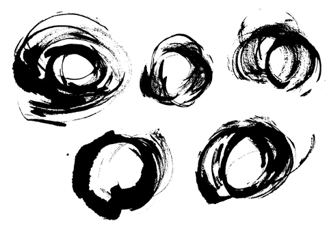 筆タッチの素材 筆線,自由線,円,手描き,かすれ,和風,和デザイン,黒のイラスト素材