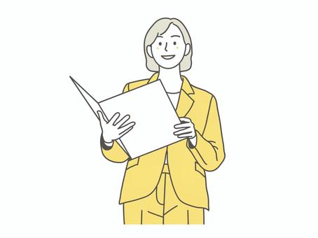 笑顔の女性2 笑顔の女性2 女性,笑顔,仕事,社員,新入社員,スーツ,発表,現地調査,ファイル,資料のイラスト素材