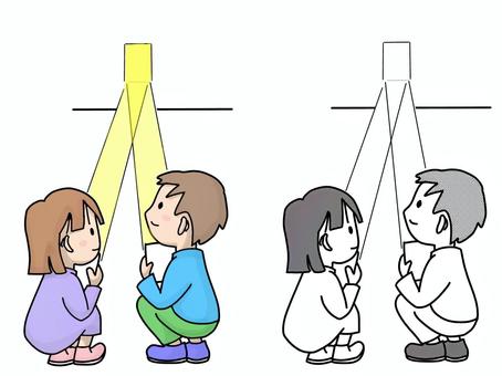 光を集める実験をする子 光を集める実験をする子 光,理科,実験,授業,小学生,小学校,男の子,学校,女の子のイラスト素材