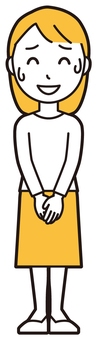  ロングヘア女性(黄)-099-全身 苦笑い,女性,女の子,人物,かわいい,困る,笑う,作り笑い,若い,挿絵のイラスト素材