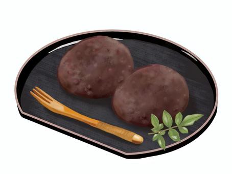 おはぎA おはぎ,小豆,粒あん,甘い,ご飯,餅米,ぼたもち,あんころ餅,餡子,菓子楊枝のイラスト素材