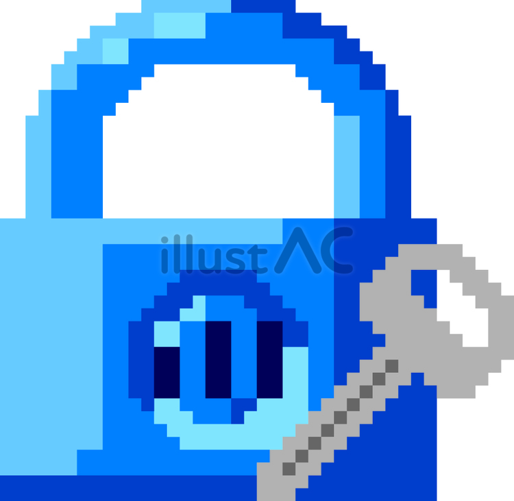 ドット絵の青の南京錠です。 ドット絵,南京錠,シンプルのイラスト素材