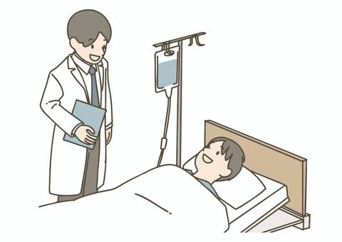 患者に優しく話しかける医師 患者に優しく話しかける医師 医師,ドクター,患者,入院,病室,病院,診察,問診,医療,健康のイラスト素材