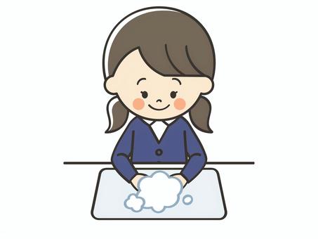 手を洗う女子生徒 女の子,手洗い,手,洗う,清潔,対策,予防,感染,感染症,風邪のイラスト素材
