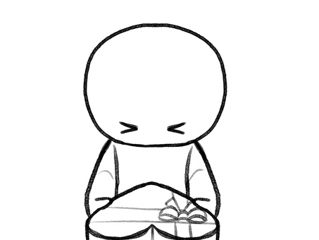 チョコを渡す棒人間線画 棒人間,人物,バレンタイン,手作りチョコ,手描き,落書き,手渡し,表情,黒,シンプルのイラスト素材