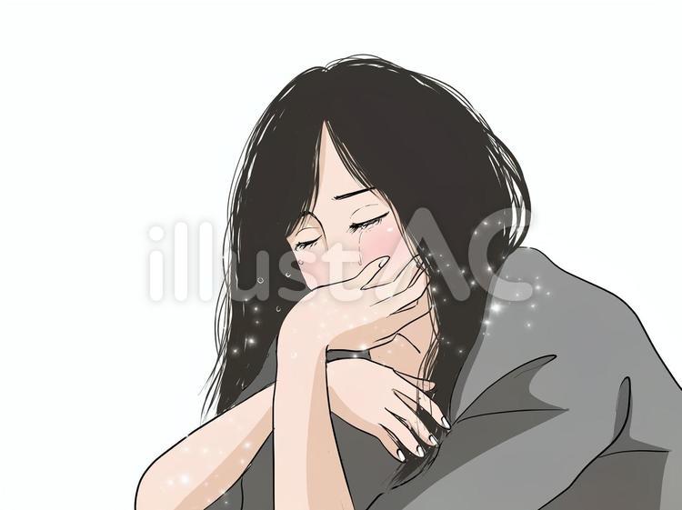 悲しみの女性　目閉じ 女性,哀しい,涙のイラスト素材